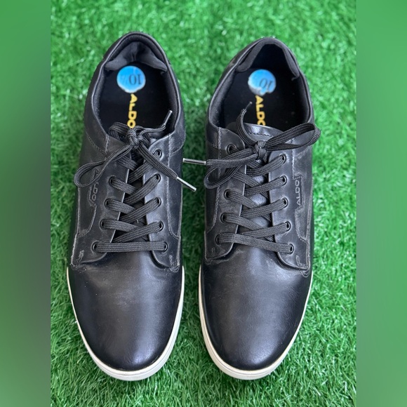 Aldo Men's Black Leather Sneakers Size 10.5 - Picture 1 of 7